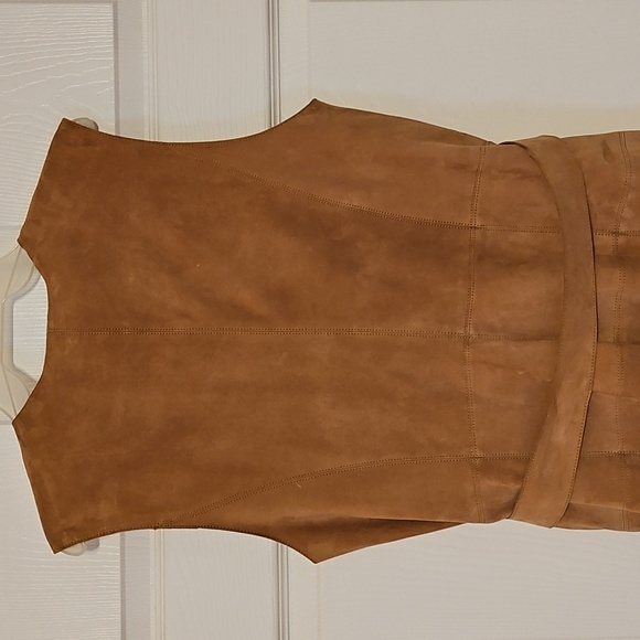 White House Black Market Suede Leather Sleeveless Trench Dress with Belt - Picture 10 of 16